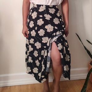 Vintage navy blue floral midi skirt
